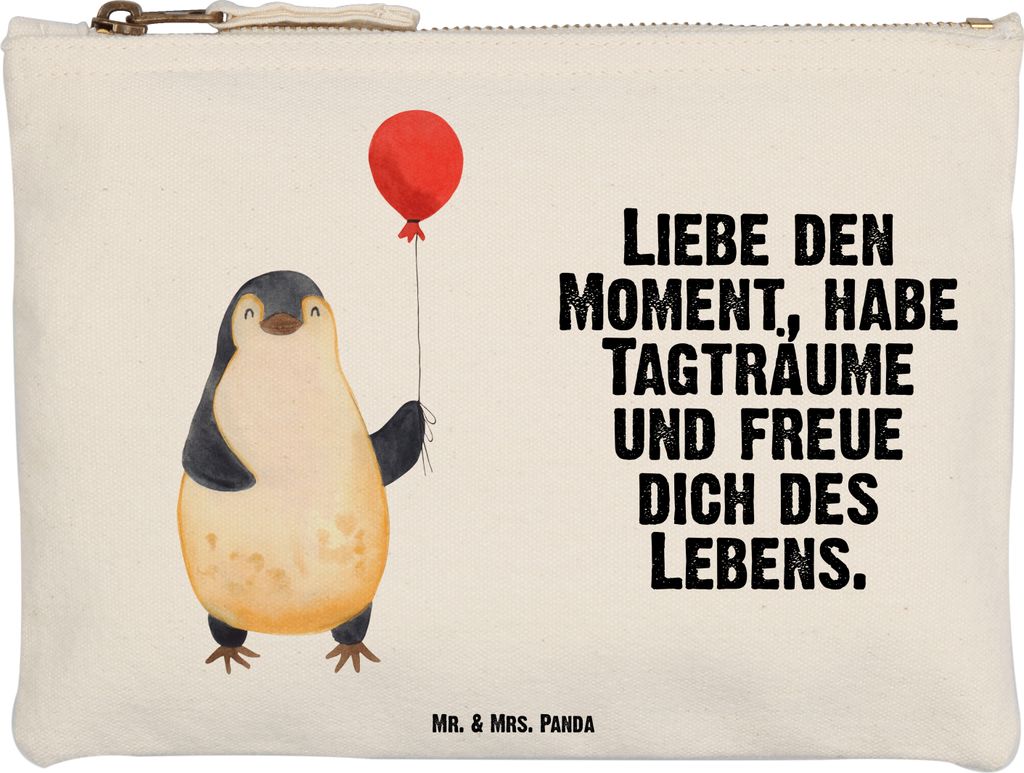 Mr. & Mrs. Panda Kosmetiktasche Pinguin Luftballon Größe M - Weiß - Geschenk, Kulturbeutel, Schlampermäppchen, Freundin, Geschenkidee, Federtas...