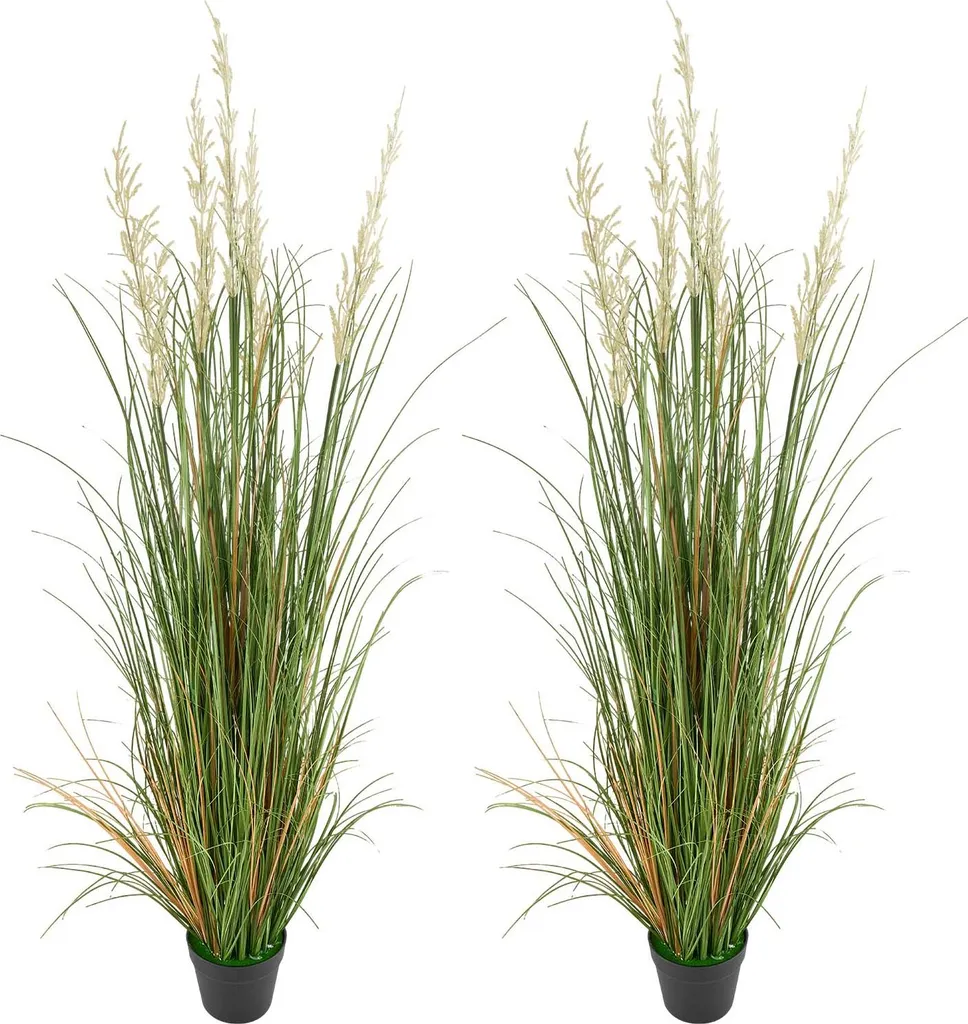 SucceBuy Set de 2 Plantes d'Herbe Artificielle 150cm en PVC Vert