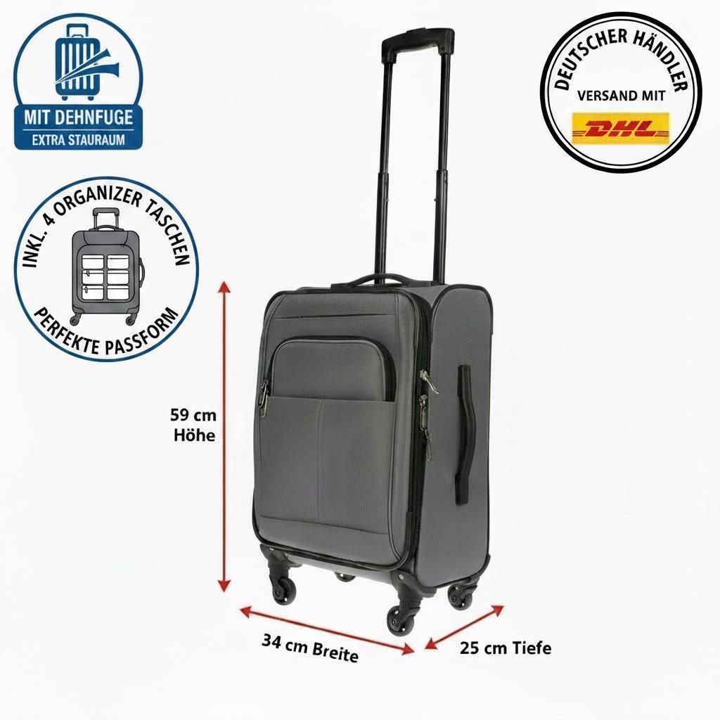 59x34x25 leichter Stoff Koffer Handgepäck Bordgepäck Produktbild 