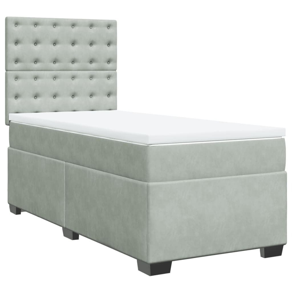 "2026 MODERNE"Boxspringbett - Einzelbett/Jugendbett mit Lattenrost - mit Matratze Hellgrau 90x200cm Samt - Klassische Betten NeuMöbel146145