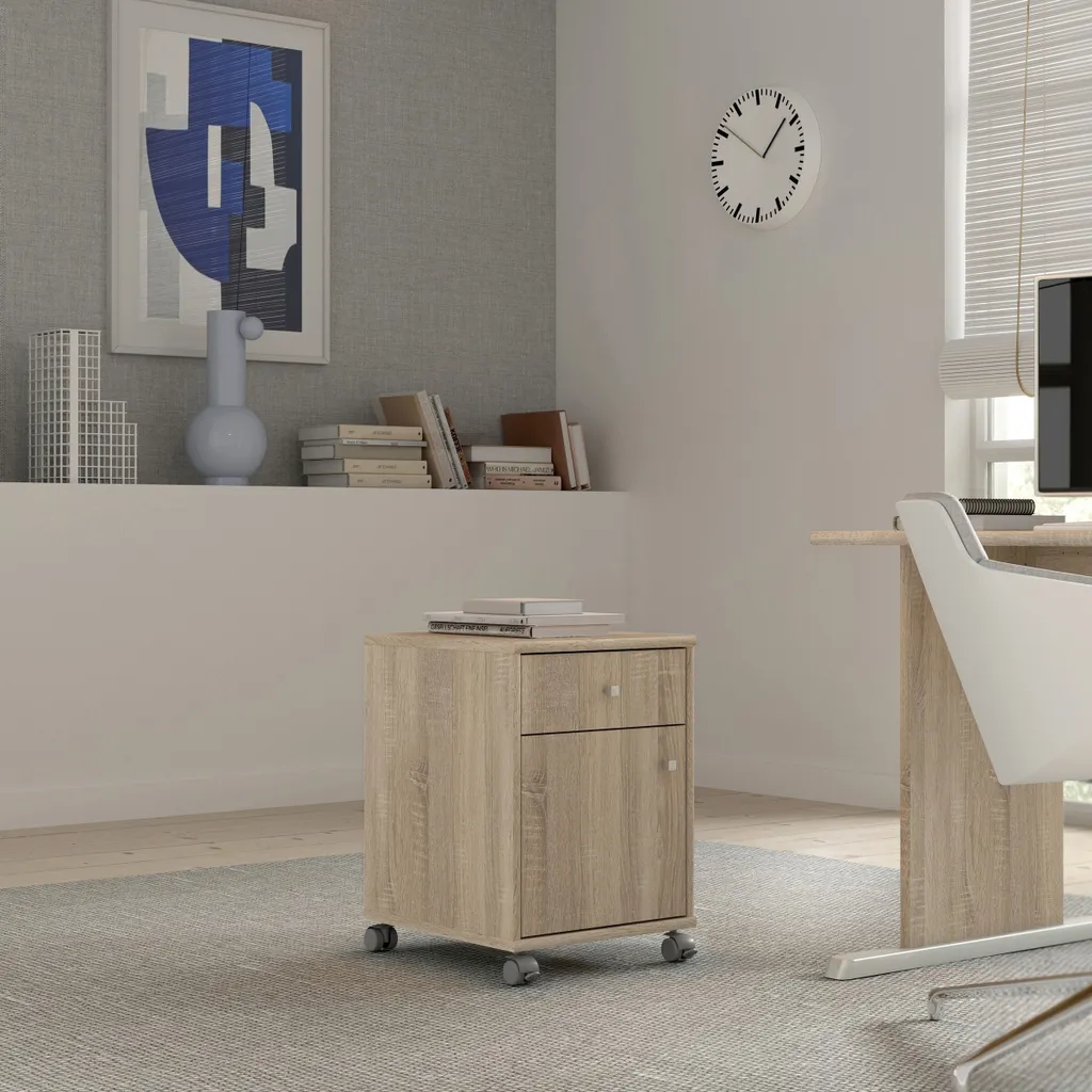 Aménager son bureau : caisson mobile TEMPRA 2 chêne Sonoma multi-tiroirs - 5