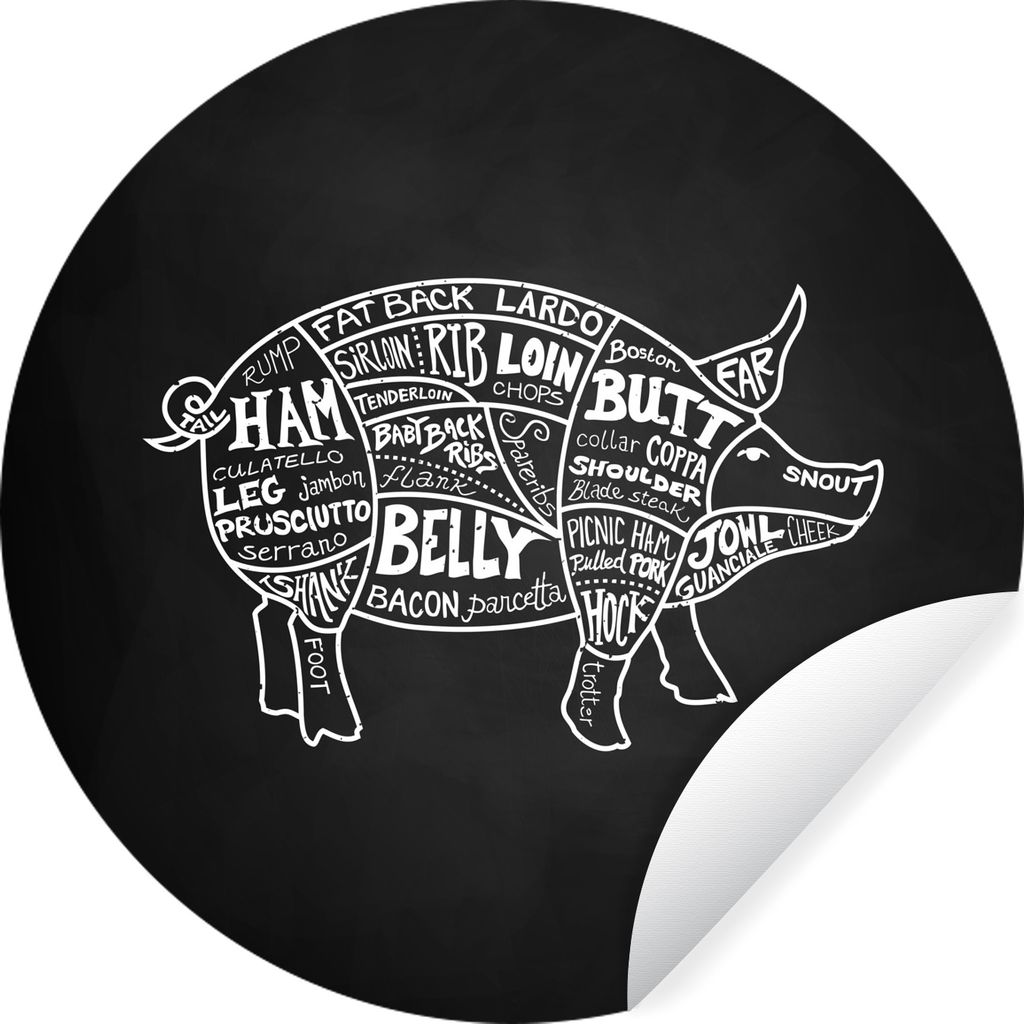 MuchoWow Runde Wandtattoo - Wandsticker Tapete Aufkleber Küche - Schwein - Fleisch Ø 100 cm Selbstklebend und Repositionierbar - Wandaufkleber ...
