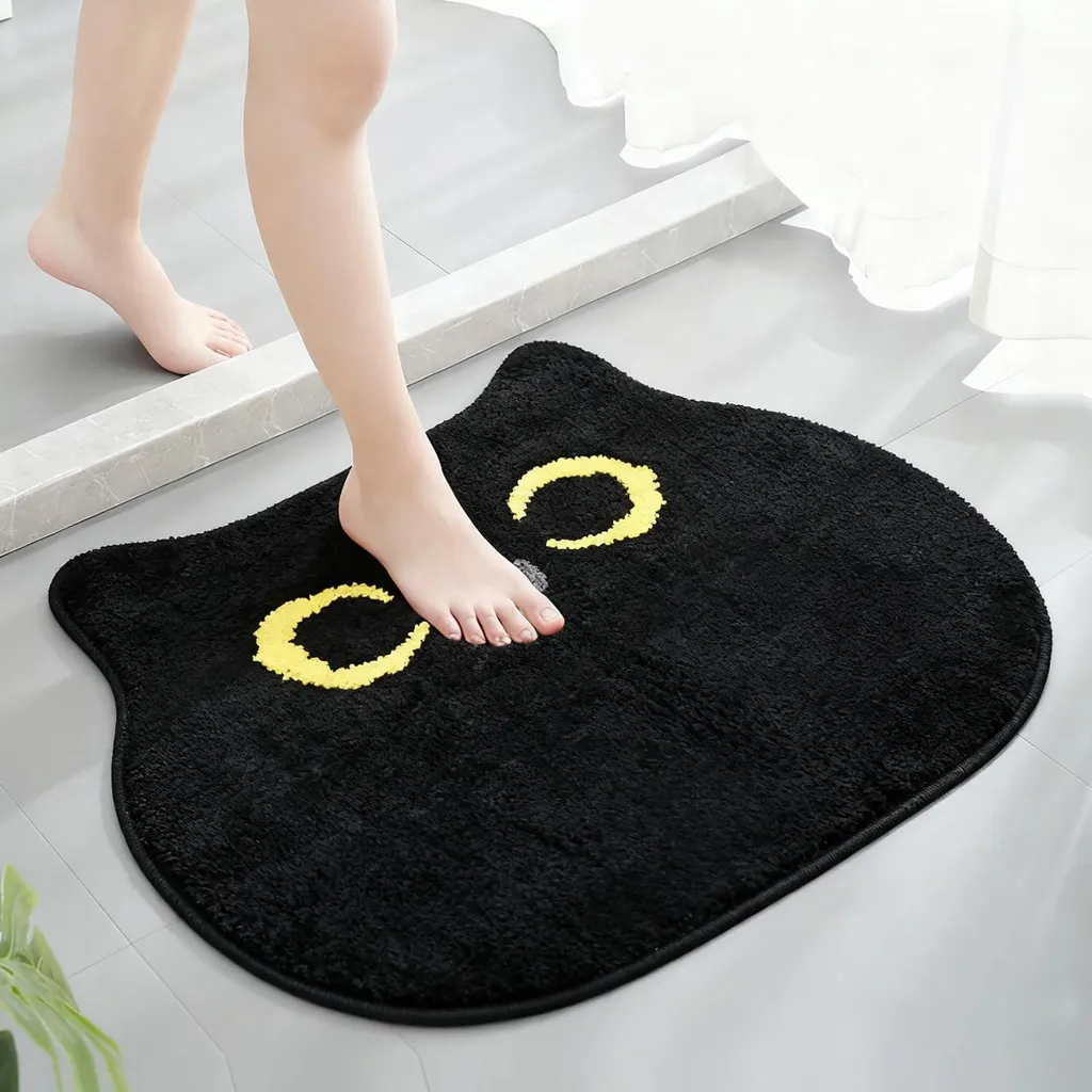 Sortie de bain chat noir absorbante et tapis de douche décoratif