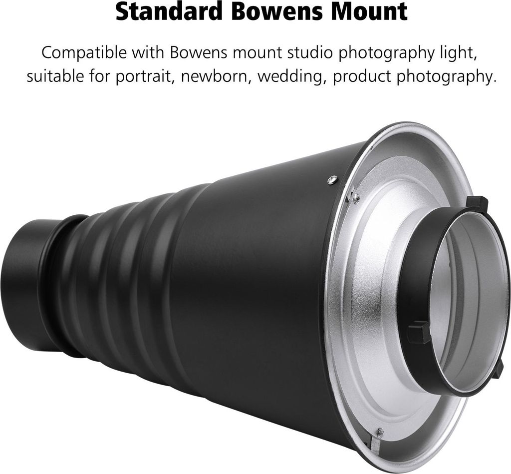 Großer konischer Snoot aus Metall mit Wabengitter, 5 Farbfilter, Aluminiumlegierung für Bowens Mount Studio-Stroboskop, Monolight-Fotoblitz