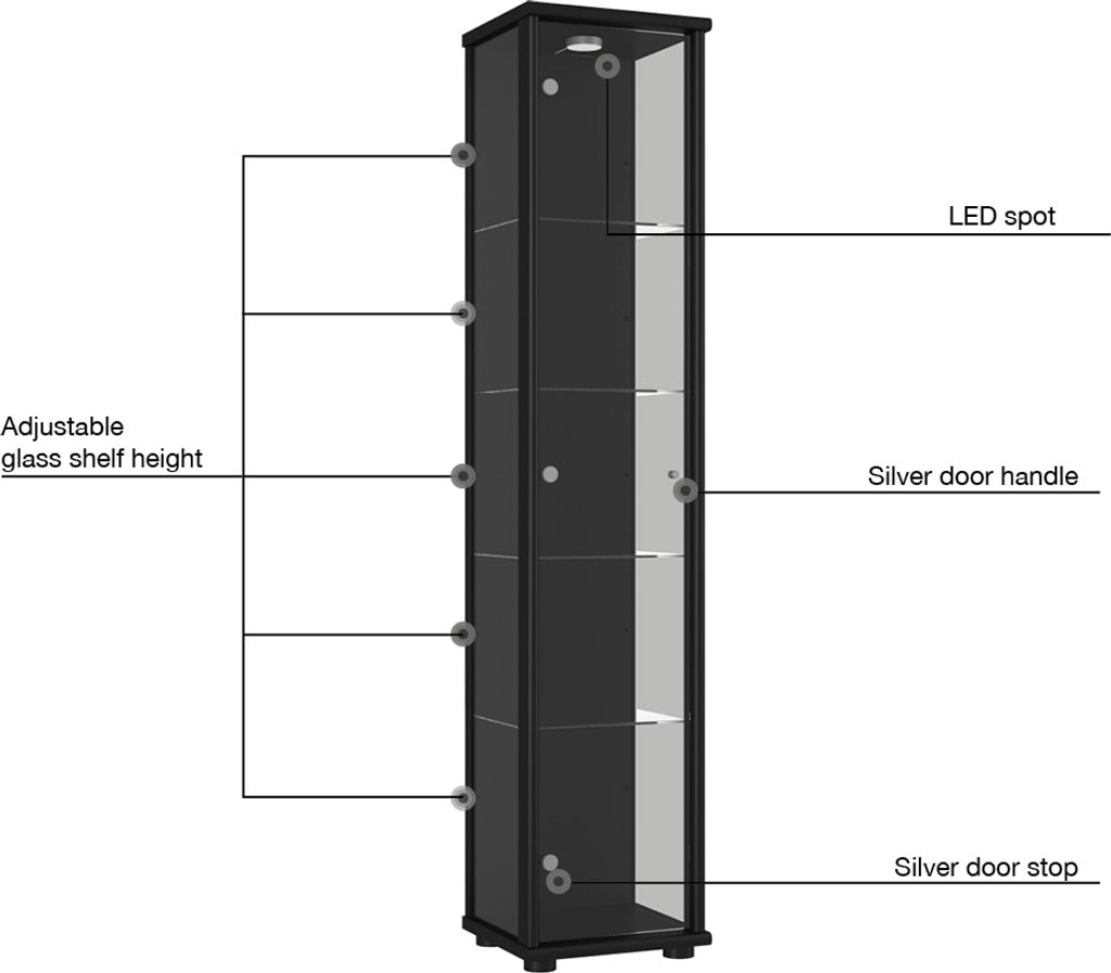 K-Möbel Vetrina verticale in vetro nero (176x37x33 cm) con Immagine del prodotto 