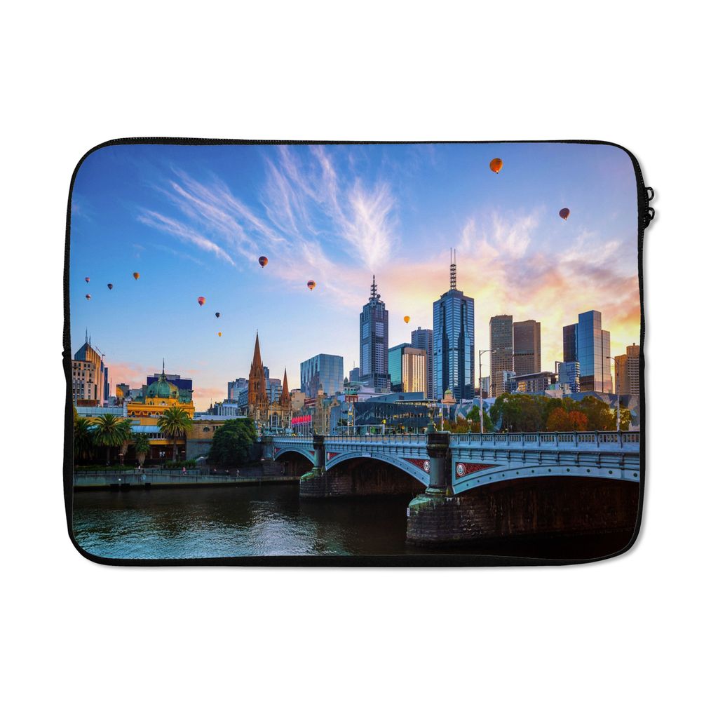 MuchoWow Laptop Hülle 13 Zoll Skyline - Heißluftballon - Stadt Laptoptasche - Laptophülle - Sleeve - Rundumschutz
