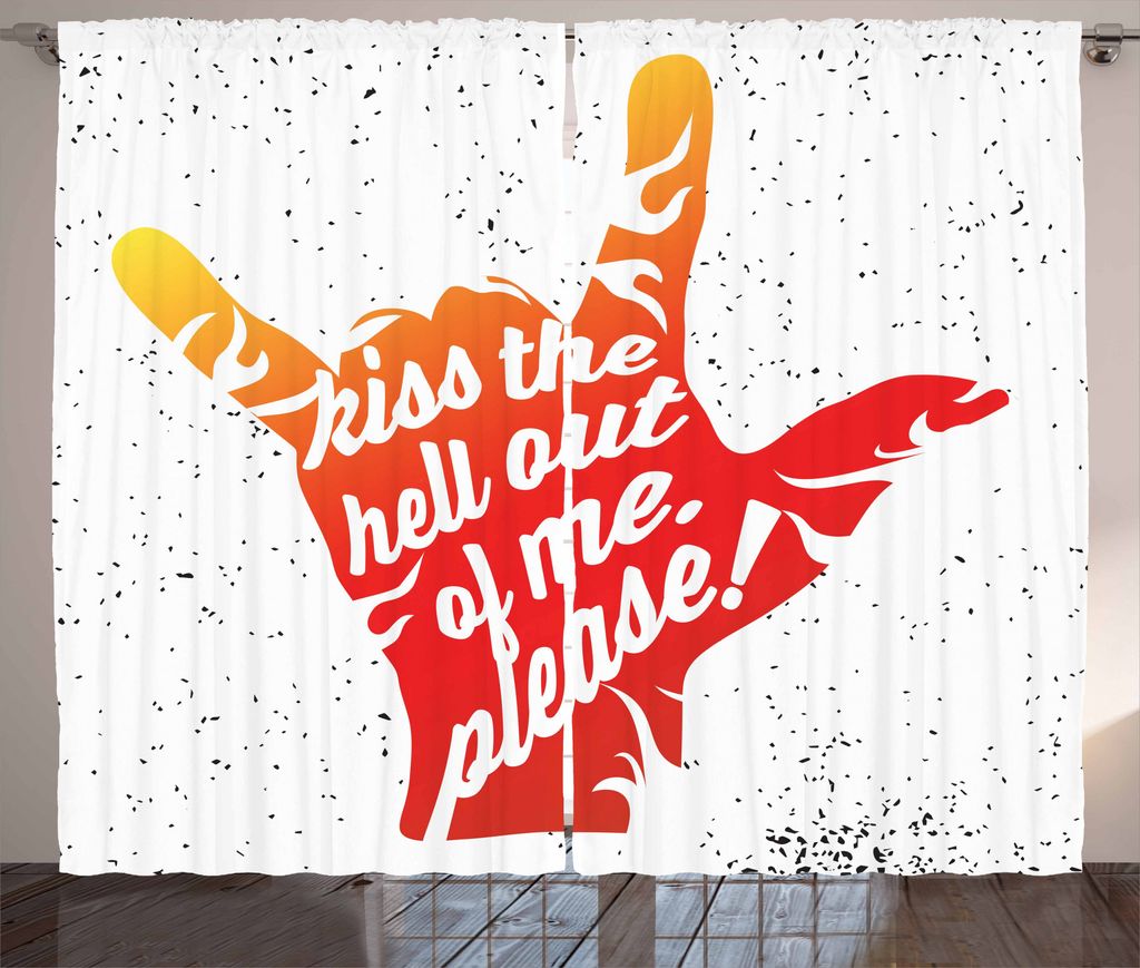 ABAKUHAUS Zitat Rustikaler Vorhang, Rockn Roll Dots, Wohnzimmer Universalband Gardinen mit Schlaufen und Haken, 280 x 175 cm, Vermilion Orange Schwarz