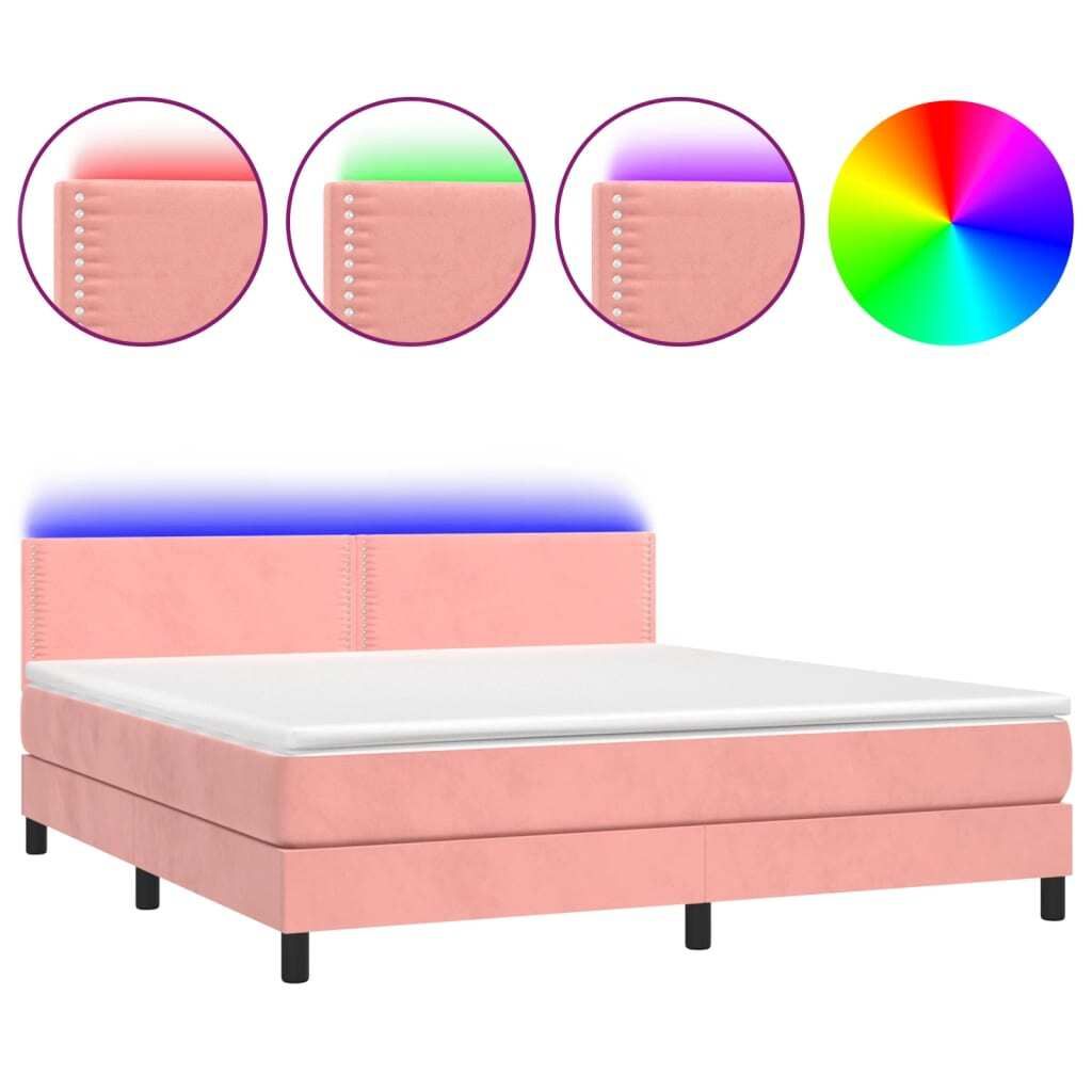 Boxspringbett mit Matratze & LED Rosa 160x200 cm Samt