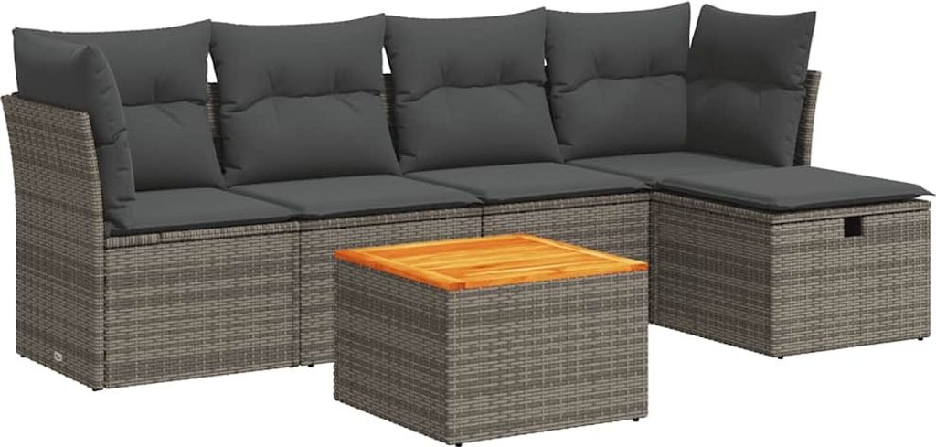 vidaXL 6-tlg. Garten-Sofagarnitur mit Kissen Grau Poly Rattan