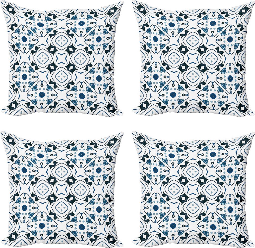 ABAKUHAUS Abstrakt Kissenbezug Set (4 Stück), Victorian Petals, Moderner Doppelseitiger Digitaldruck, 45 cm x 45 cm, Blau Schwarz Weiß