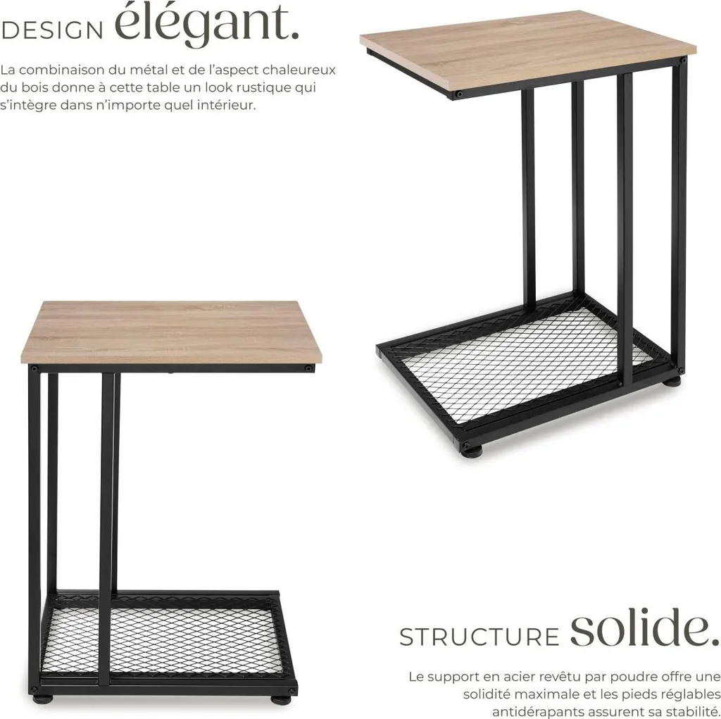 Table d'appoint industrielle ETON 48x35 cm avec plateau chêne Sonoma