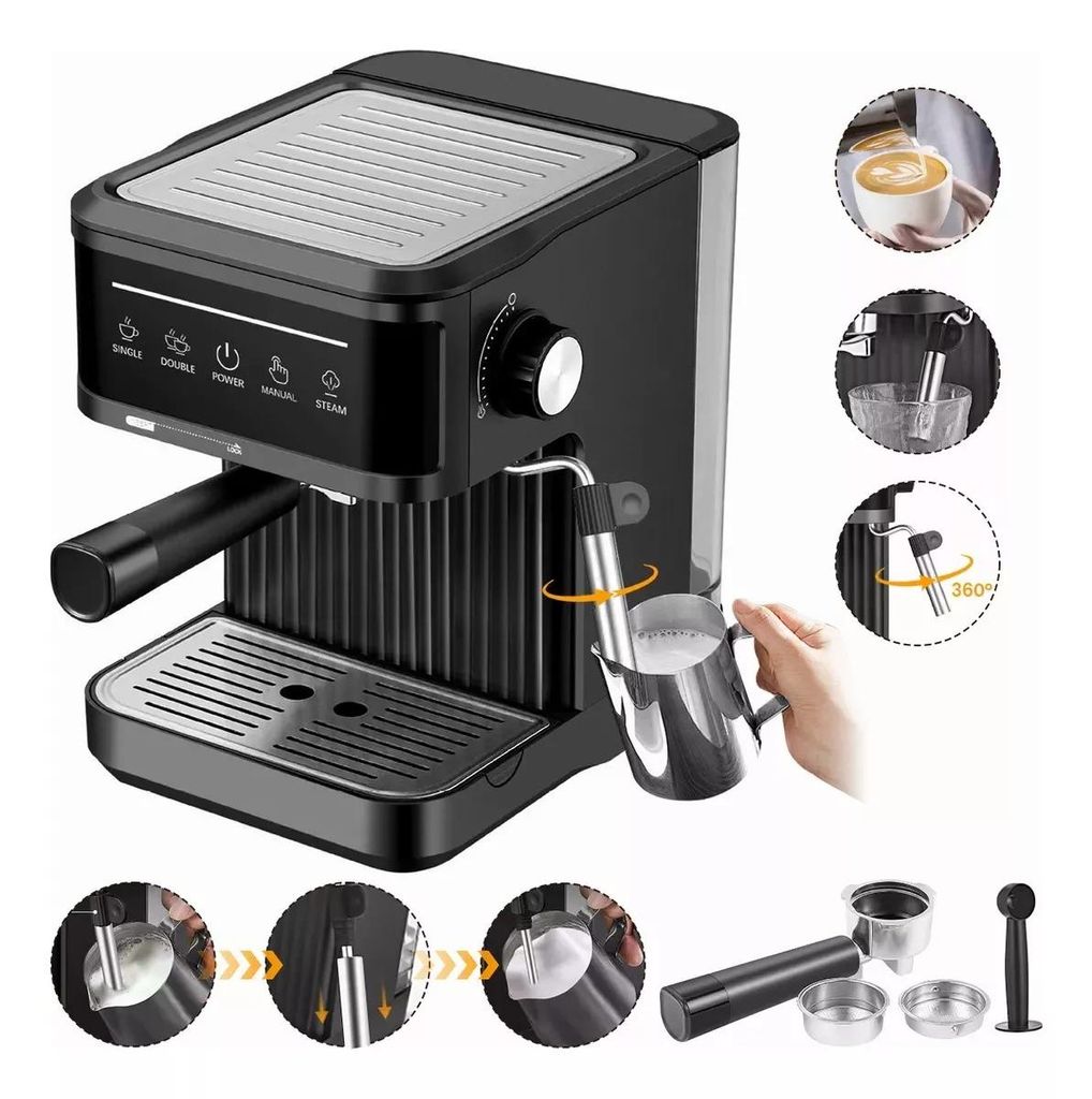 Zimilo 20 Bar Espressomaschine, Halbautomatische Kaffeemaschine, für Espresso, Latte Macchiato, Cappuccino, Schwarz