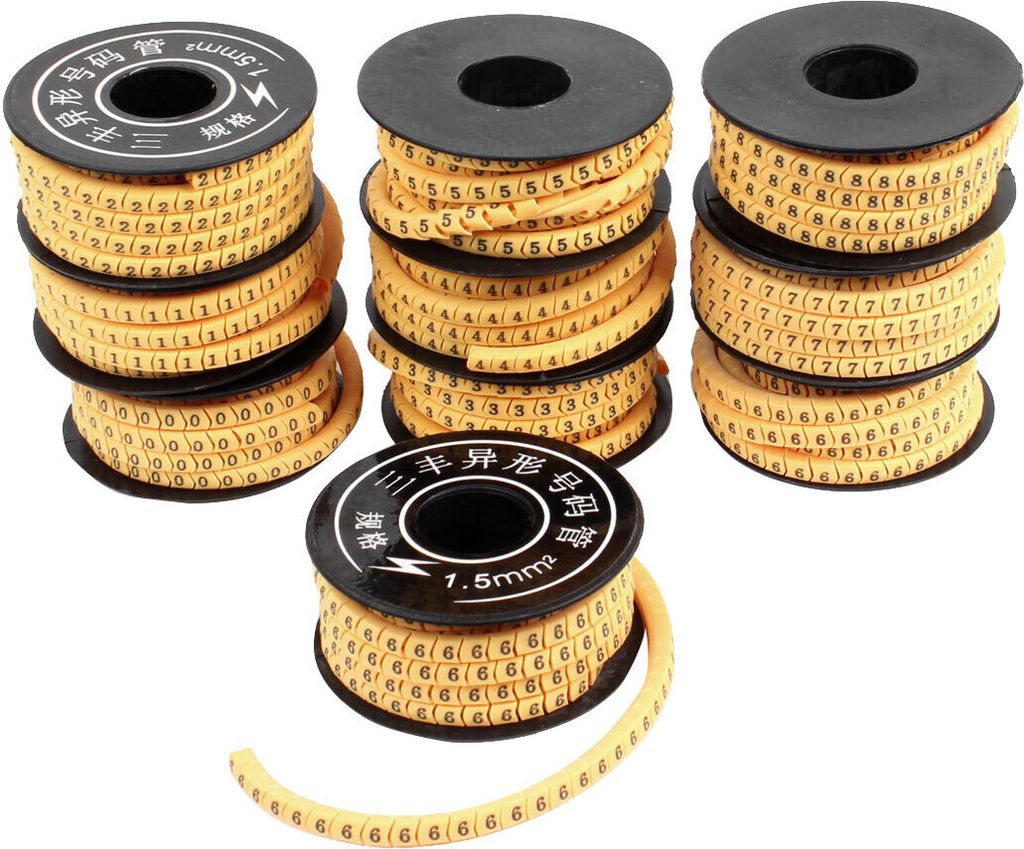10 Stück gelb PVC Number 0-9 Muster 1.5mm2 Kabelmarkierungen Kabelmarieker