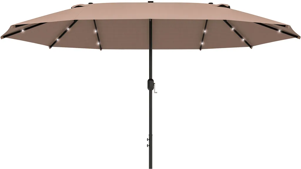 Grand Parasol Rectangulaire Double à LED Solaire 4,4m de Jardin Kaki