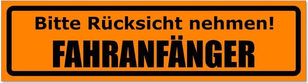 Kiwistar - Autoaufkleber - Orange - Schwarz - 20 x 5,3 cm - Bitte Rücksicht nehmen. Fahranfänger invertiert - Hinweis Aufkleber Sticker für Auto...