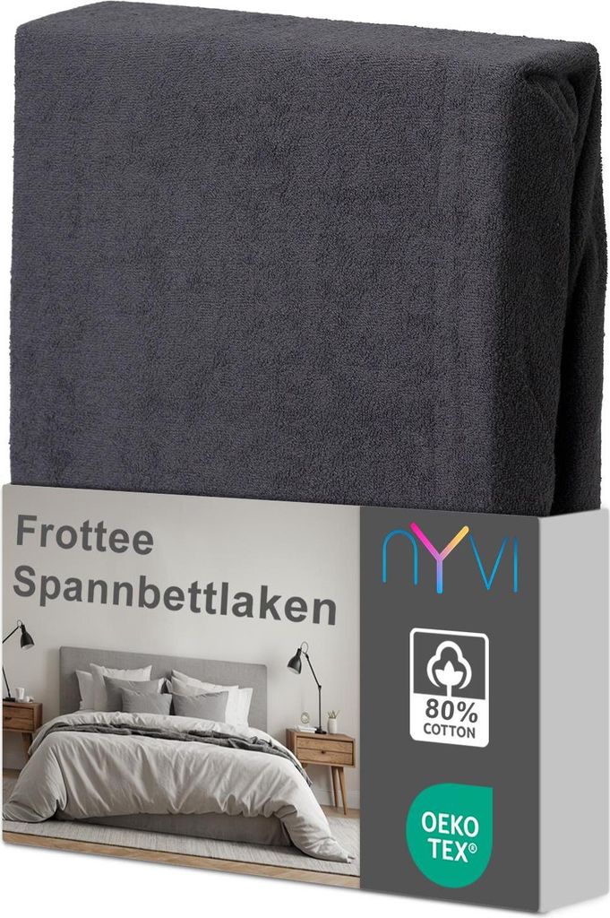 NYVI Spannbettlaken DreamScience Frottee 90x200 - 100x200 cm anthrazit für Matratzen bis 22 cm Höhe - Warm und Kuschelig, hohe Feuchtigkeitsaufna...