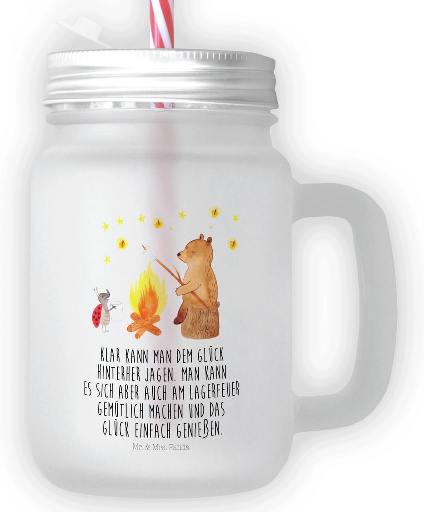 Mr. & Mrs. Panda Cocktailglas Bär & Marienkäfer Lagerfeuer - Transparent - Geschenk, Teddy, getränkebecher, Mason Jar, glas mit deckel, Becher S...