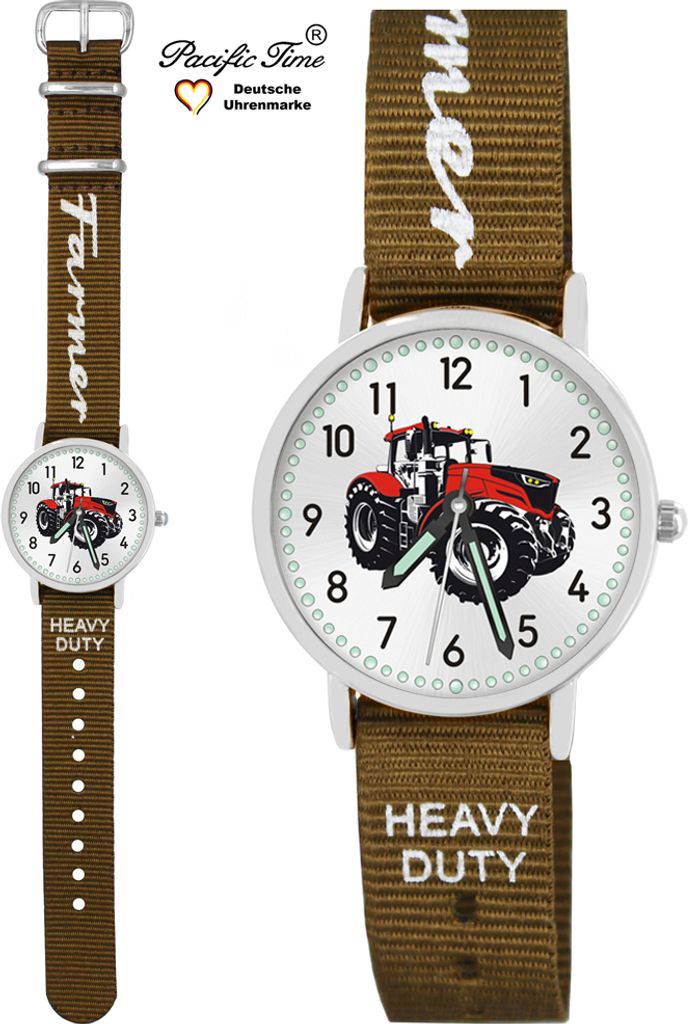 Pacific Time Kinder Armbanduhr Jungen Mädchen Traktor rot Produktbild 