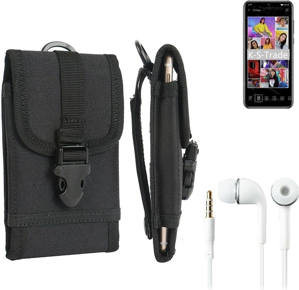 K-S-Trade Holster Schutz Hülle kompatibel mit Huawei Y8p Gürteltasche Handy Hülle Tasche outdoor Seitentasche schwarz 1x + Kopfhörer