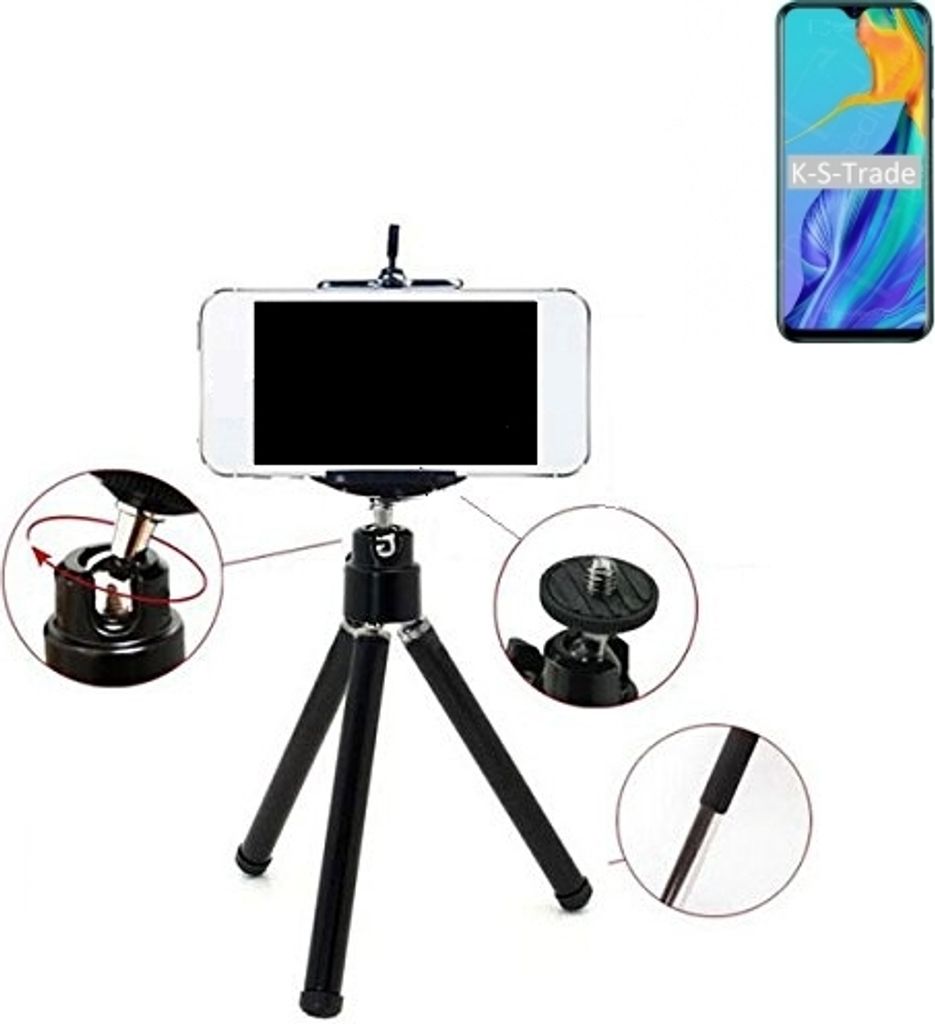 K-S-Trade Smartphone Stativ Dreibein kompatibel mit Blackview A60 Pro Tripod aus Aluminium Klemmstativ Stativ Adapter für Mobiltelefone schwarz 1x