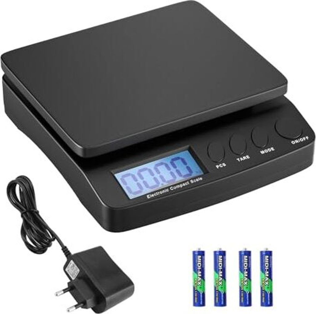 Anesty Digitale Paketwaage bis 30 kg, Briefwaage Plattformwaage Postwaage in 1g Schritten mit Zähl-, Tara- und Hold-Funktion für