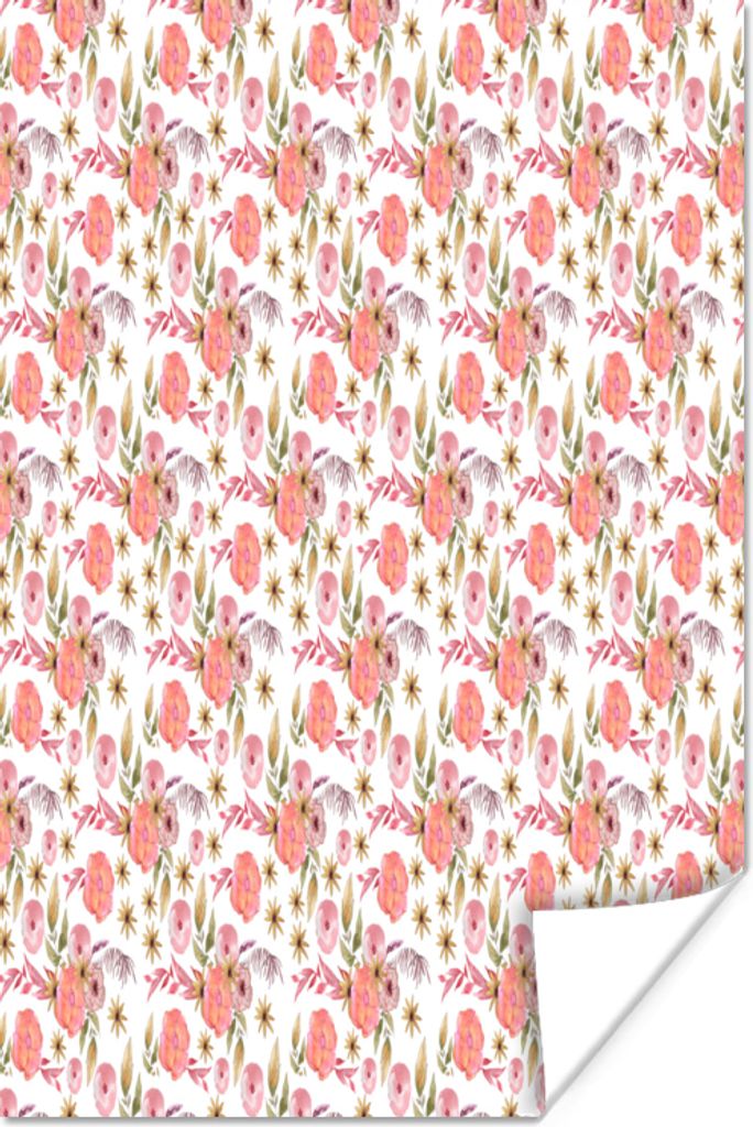 MuchoWow Poster Blumen - Rosa - Collage - Aquarell 20x30 cm - Papierdruck
