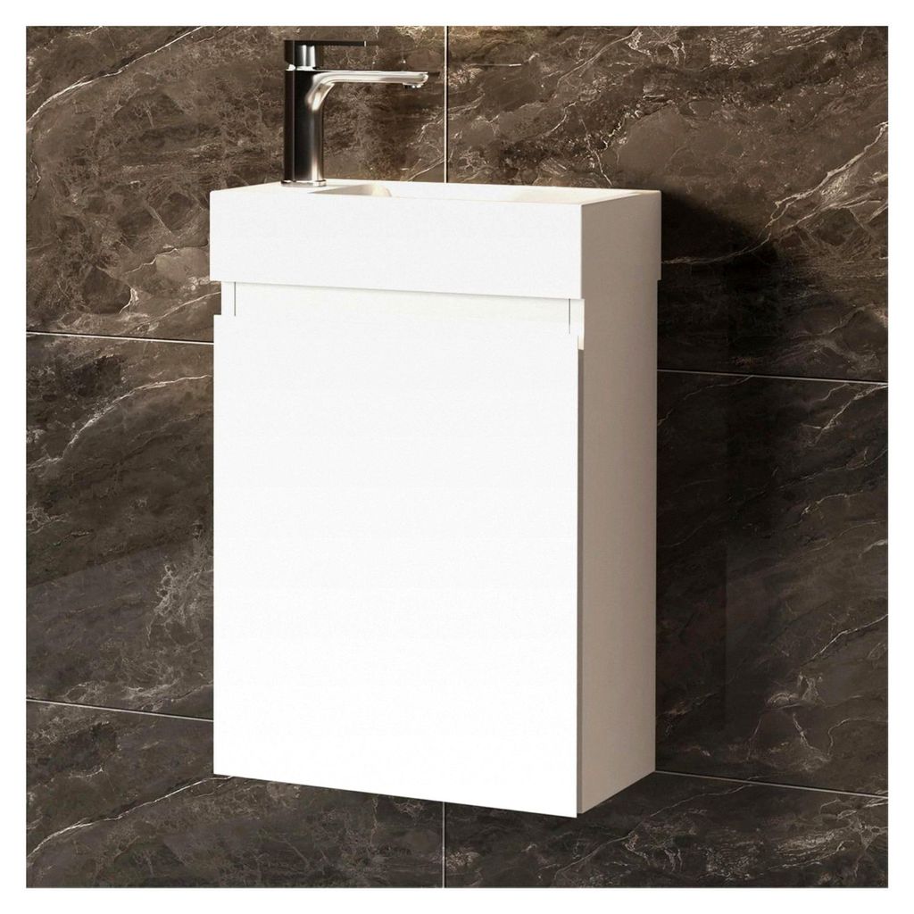 Waschtisch mit Unterschrank 40 cm - Badmöbel Set mit Waschbecken, vormontierter Waschbeckenunterschrank für Bäder und Gäste-WCs (Mattweiß)