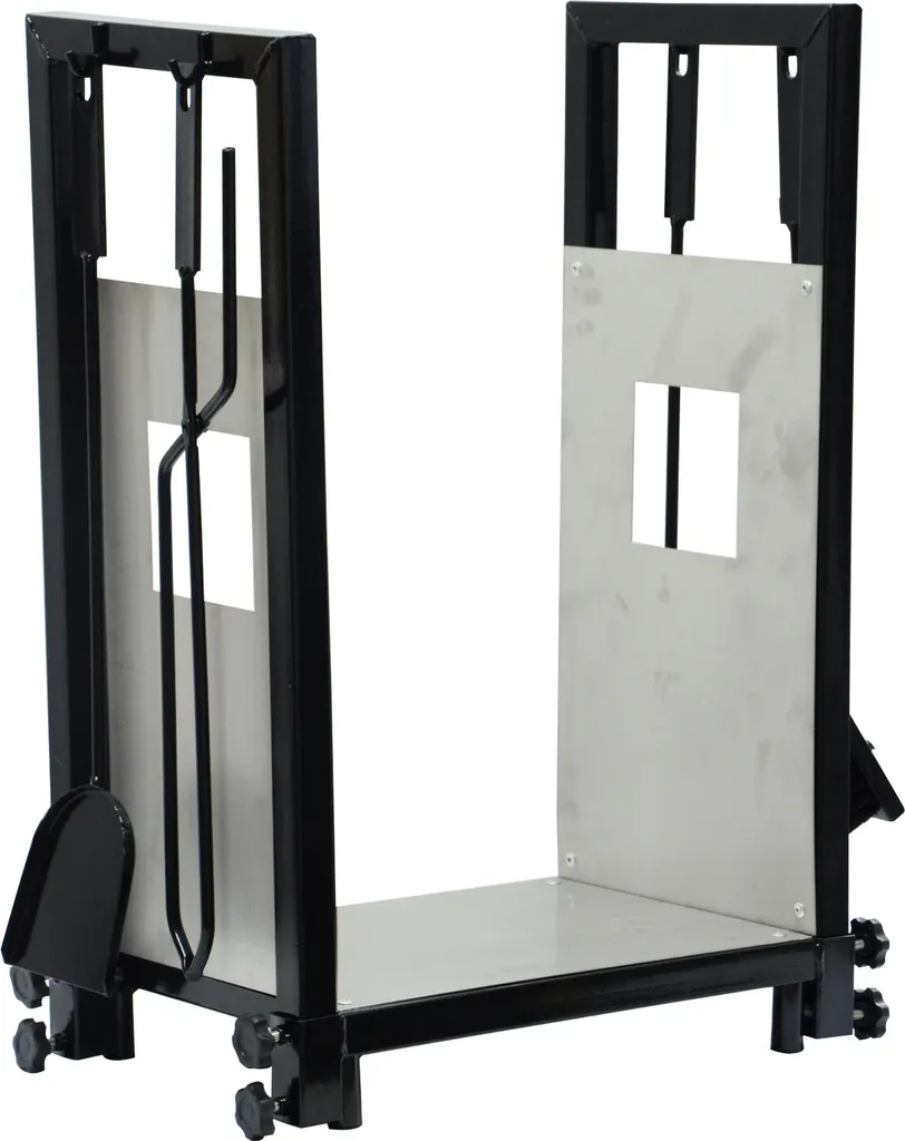 Panier de cheminée 4 outils inox 62cm pour ranger bois et éviter cendres