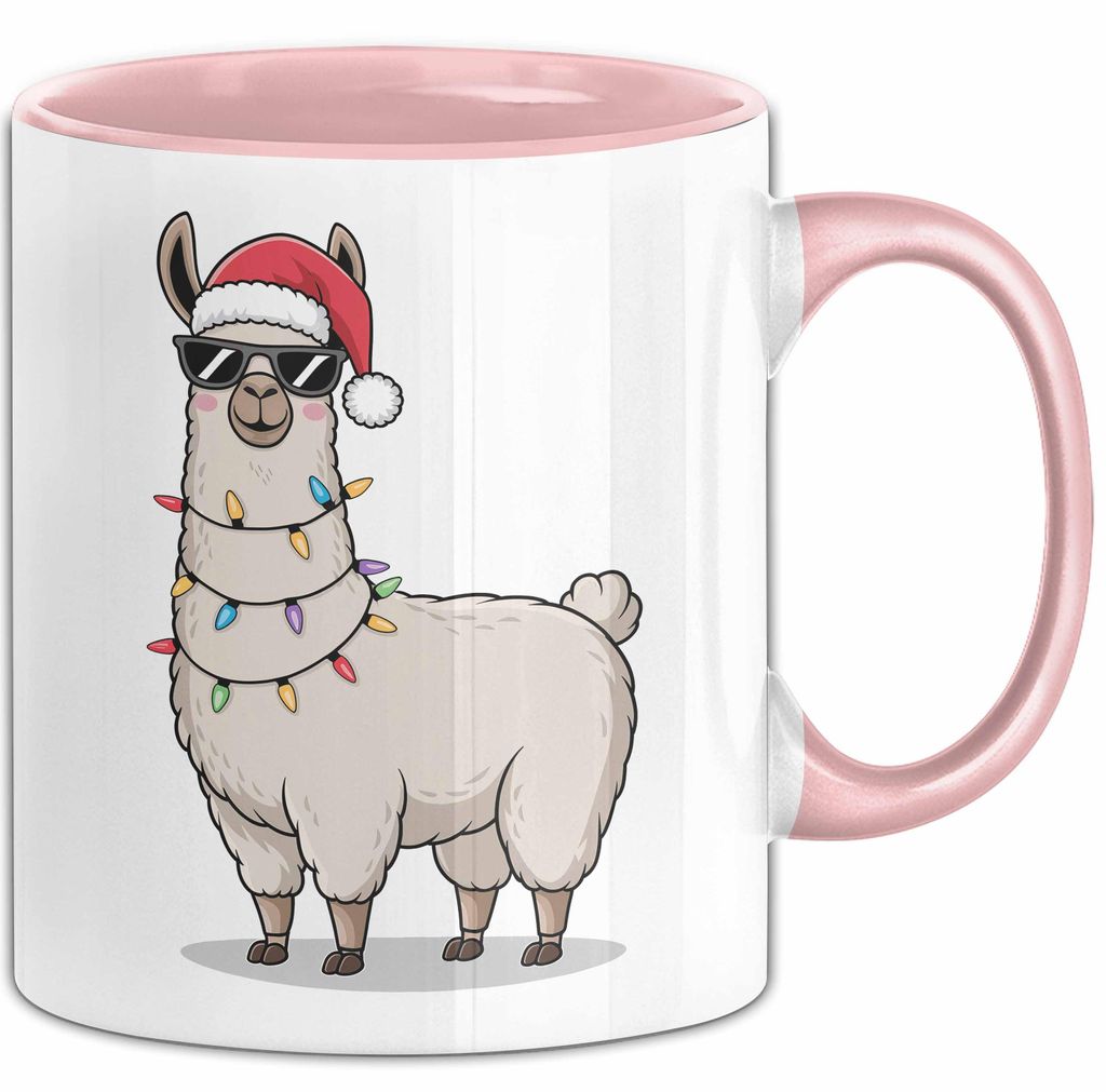 Lama Weihnachtsfeier Tasse Geschenk Lustige Geschenkidee Spruch (Rosa)