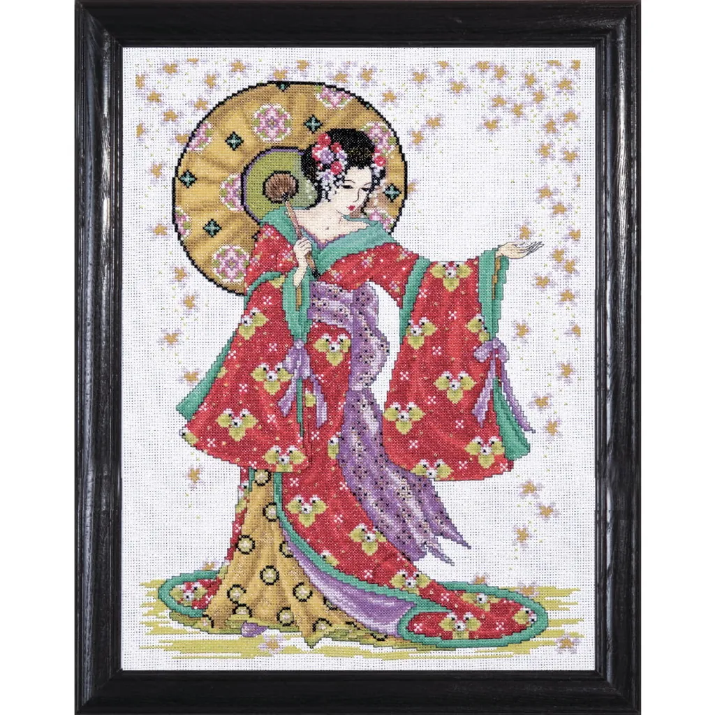 Set Ricamo Punto Croce Geisha Design Works 30x40cm per Appassionati