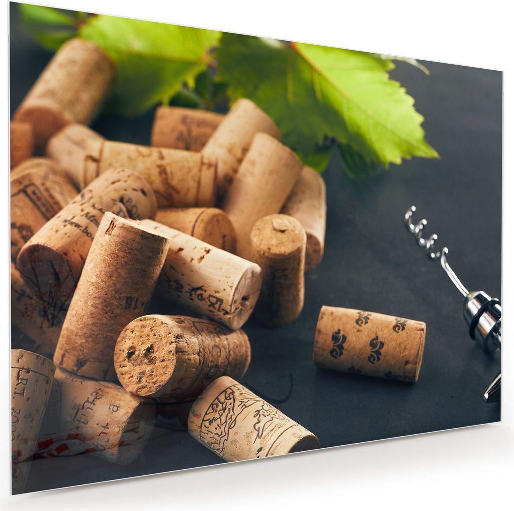 Glasbild Wandbild Korken und Korkenzieher 120x90cm in XXL für Wohnzimmer, Schlafzimmer, Badezimmer, Flur