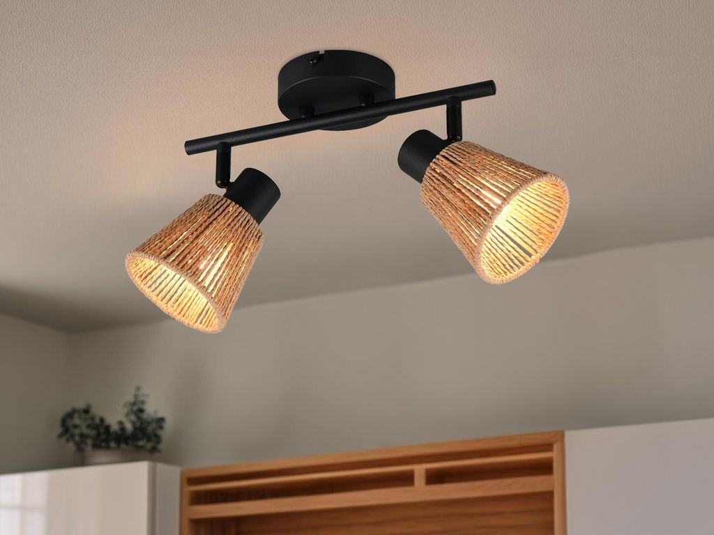 LED Deckenstrahler 2-flammig schwenkbar mit Lampenschirmen Papiergarn, B: 40,5cm