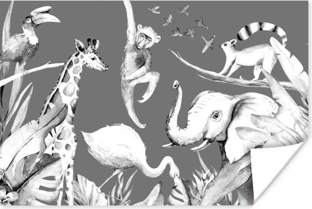 MuchoWow Poster Aquarellieren - Tiere - Dschungel - Affe - Jungen - Blau - Kinder - Kinder 60x40 cm - Schlafzimmerdekoration