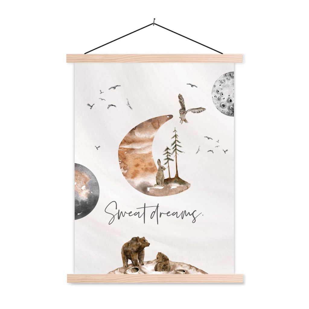 MuchoWow Textilposter Kinder - Tiere - Sprichwörter 120x160 cm mit holzfarbenen Rahmen - Plakatkarton