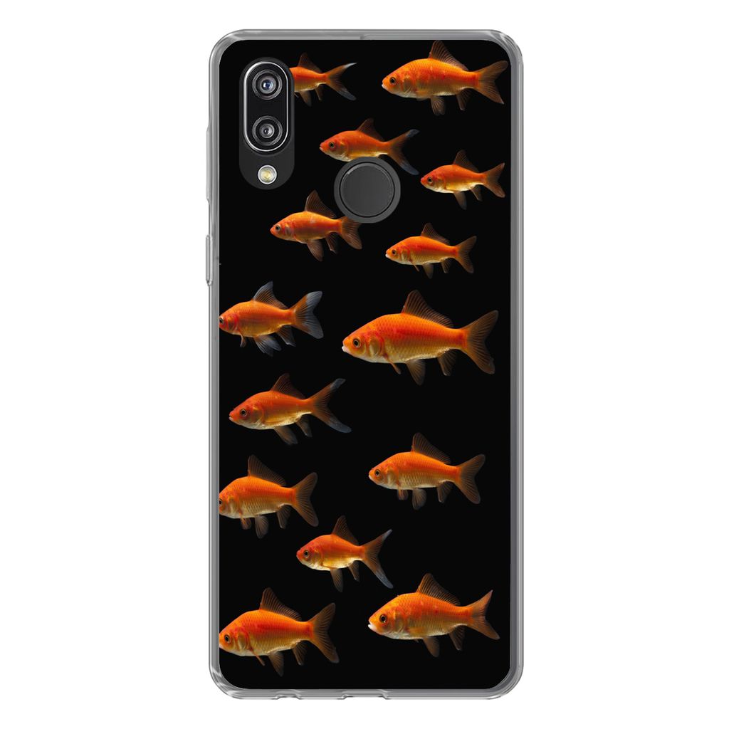 MuchoWow Handyhülle Schutzhülle Hülle für Huawei P20 Lite (2020) Goldfisch - Tiere - Schwarz Silikon Softcase Handy Hülle - Kartenhalter