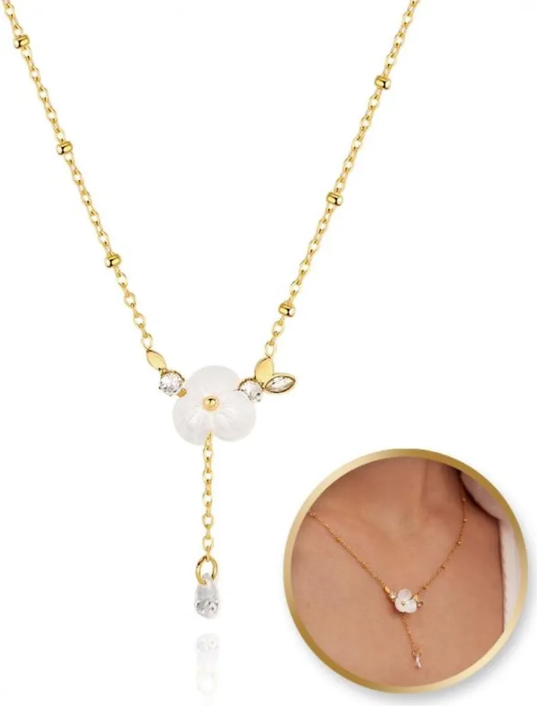 Collier Hypoallergénique en Acier Chirurgical Doré Fleur et Zircone 14k