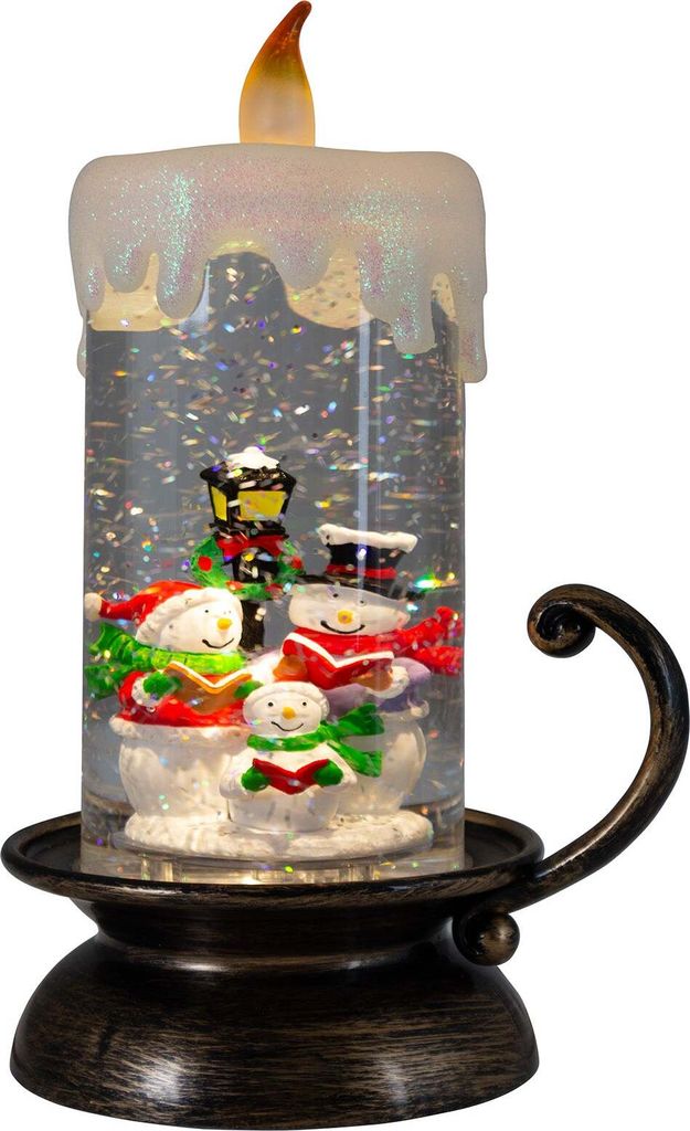 LED Schneelaterne Schneekugel mit Schneemann 22 cm Kerze mit Schneewirbel Weihnachten