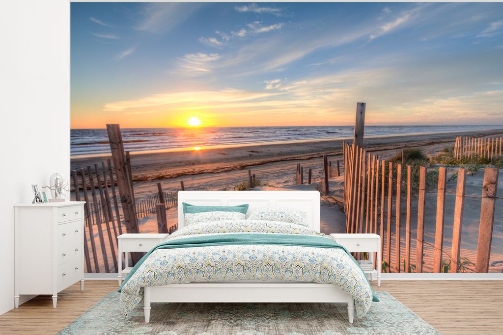 MuchoWow Fototapete für Wohnzimmer oder Schlafzimmer Wandtapete Vinyl Motivtapete Strand - Meer - Düne - Sonnenuntergang - Landschaft - 295x220...