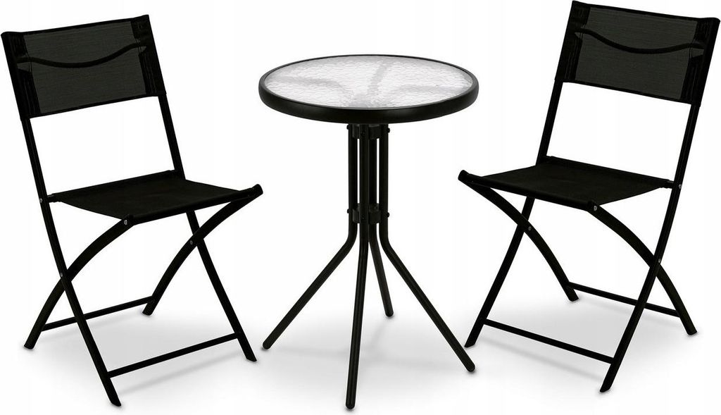 Gartenmöbel Set Glas runder Tisch 50cm und 2 Klappstühle Tadar Patio