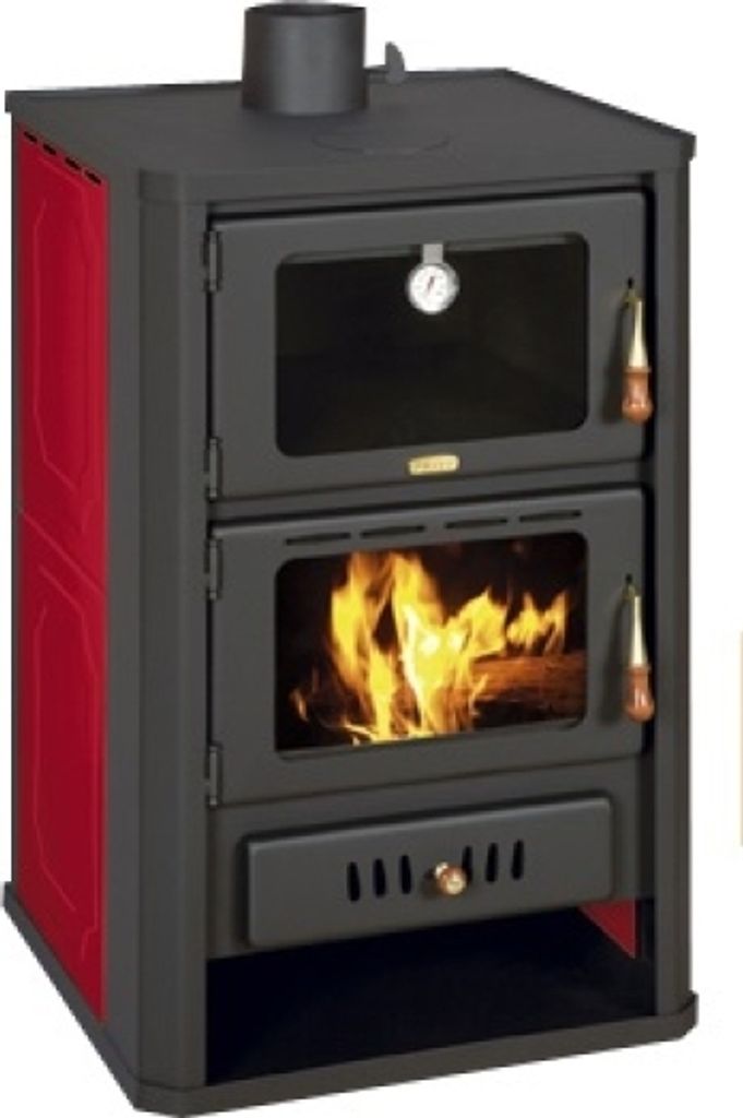 EEK A Wasserführender Kaminofen mit Backfach Prity FGW15, rot - 19,8 kW