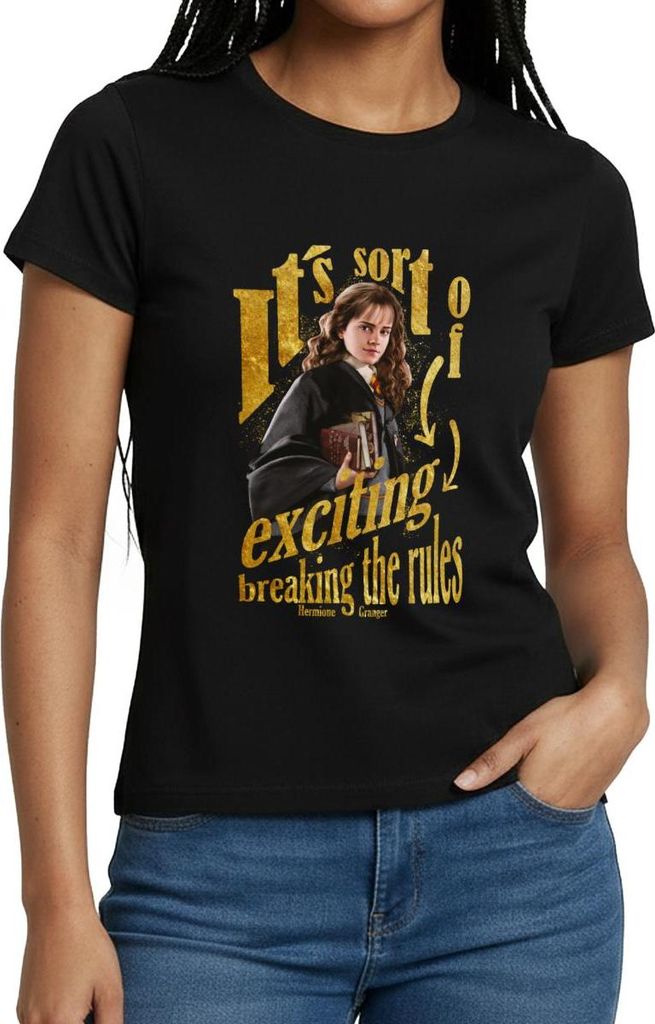 Spreadshirt Harry Potter Hermine Spruch Regeln Brechen Frauen T-Shirt, XL, Schwarz