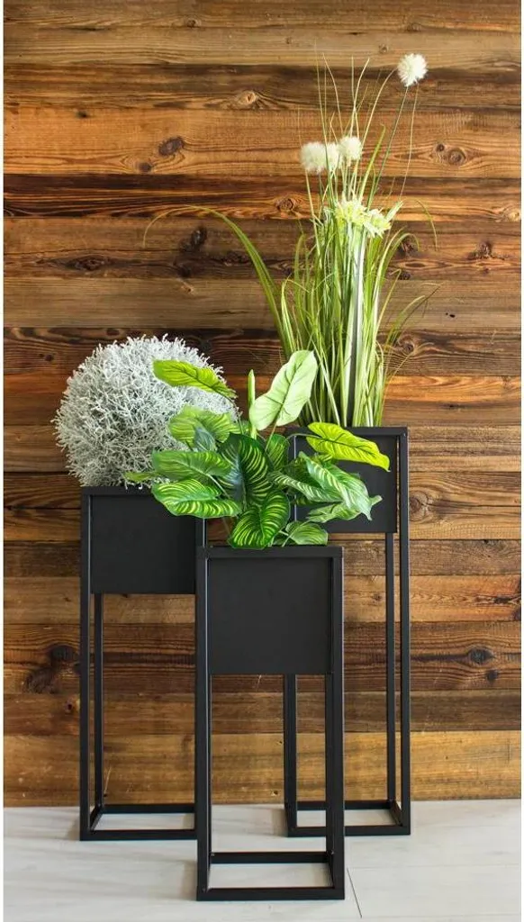 H&S Collection Pot de fleurs avec support en Métal Noir de 60 cm
