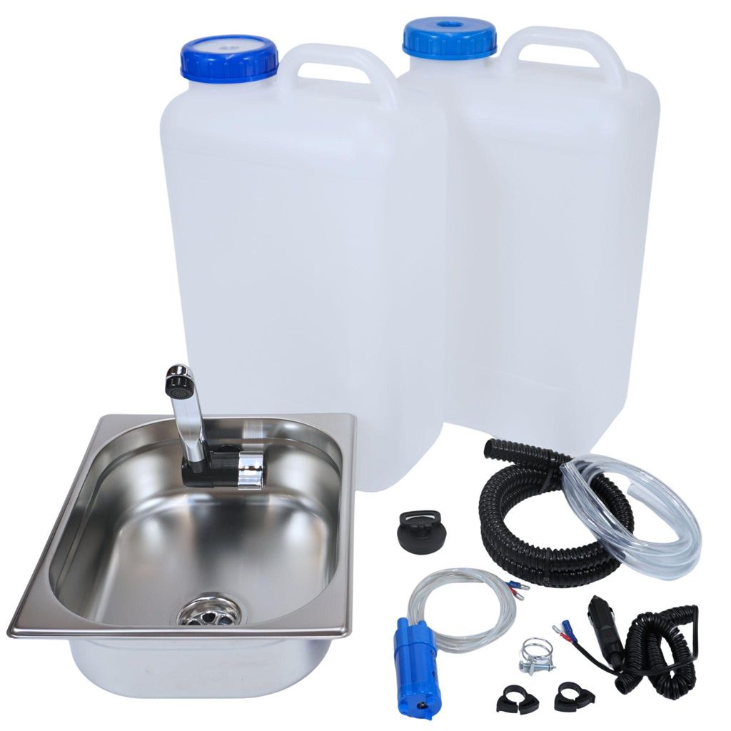 12V Camping Spüle 100mm tief Bausatz mit 19L Kanister Produktbild 