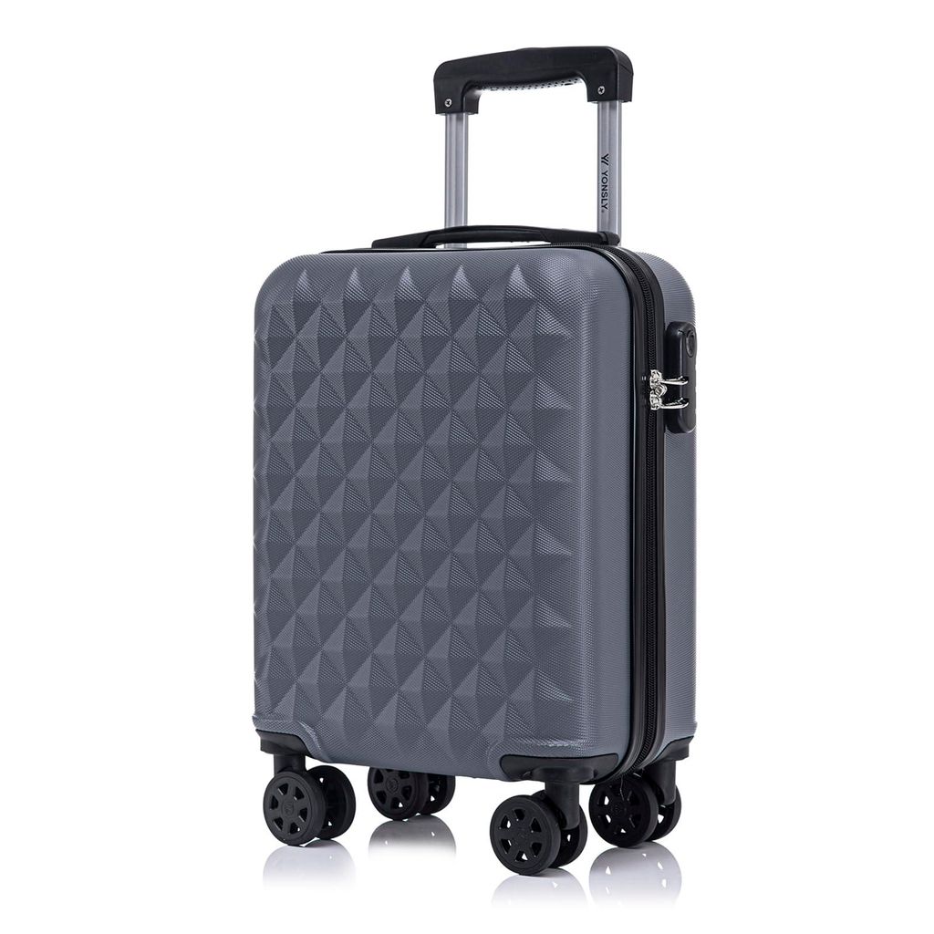 Koffer Trolley Reisekoffer Suitcase, Rollkoffer Handgepäck ,mit 4 Rollen360°, Hartschalenreisekoffer, Zahlenschloss, Weicher Gummigriff (S,Grau)