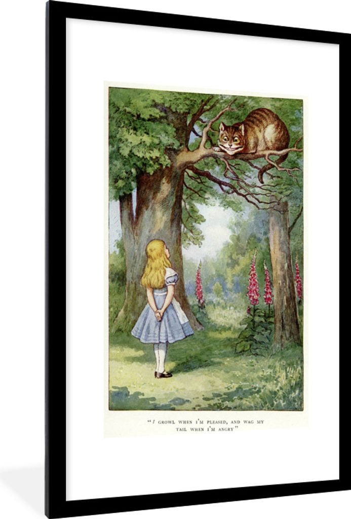 MuchoWow MuchoWow Gerahmtes Poster Vintage-Illustration Alice und die Kohlekatze 60x90 cm - Poster mit zchwarzem Bilderrahmen - Dekoration - Wa...