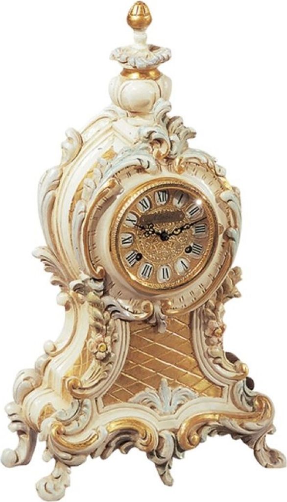 Casa Padrino Luxus Barock Tischuhr Creme / Weiß / Gold - Prunkvolle Barockstil Uhr - Handgeschnitzte Barock Schreibtischuhr - Luxus Qualität - I...
