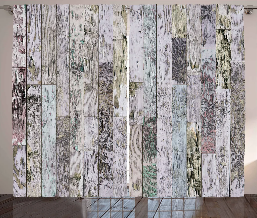 ABAKUHAUS Tenda rustica stampata in legno, assi di rovere pastello, tende universali per soggiorno con passanti e ganci, 280 x 175 cm, multicolore