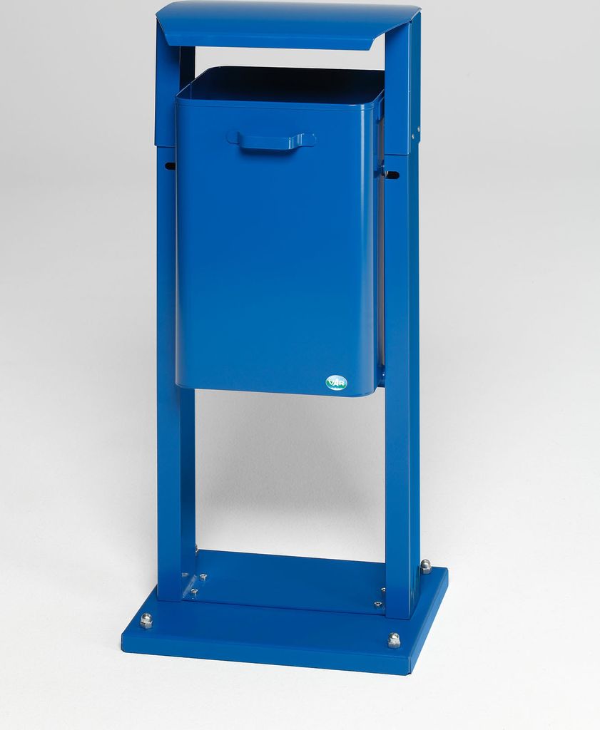 Klassischer eckiger Abfallsammler für Außenbereich | mit Dach | mit Bodenplatte | HxBxT 103x43x31,5cm | Blau