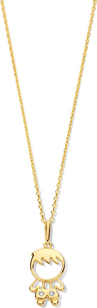 New Bling 9NBG-0659 Gold Halskette mit Anhänger - Junge - 14x8mm - Zirkonia - Ankerglied - 39+3+3cm - 0.87 Dicke - 14 Karat - Gold
