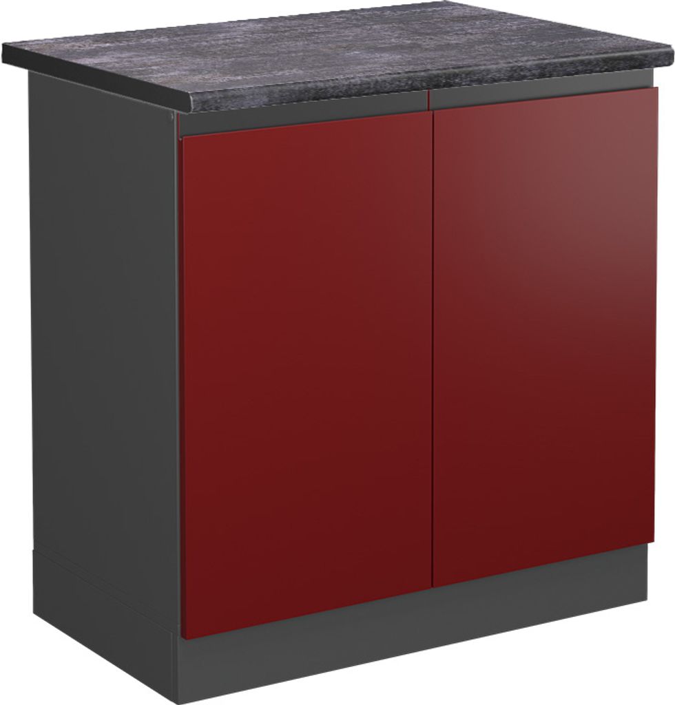 Spülenunterschrank Vicco R-Line Rot 80 cm J-Shape, AP Anthrazit, Model 45710
